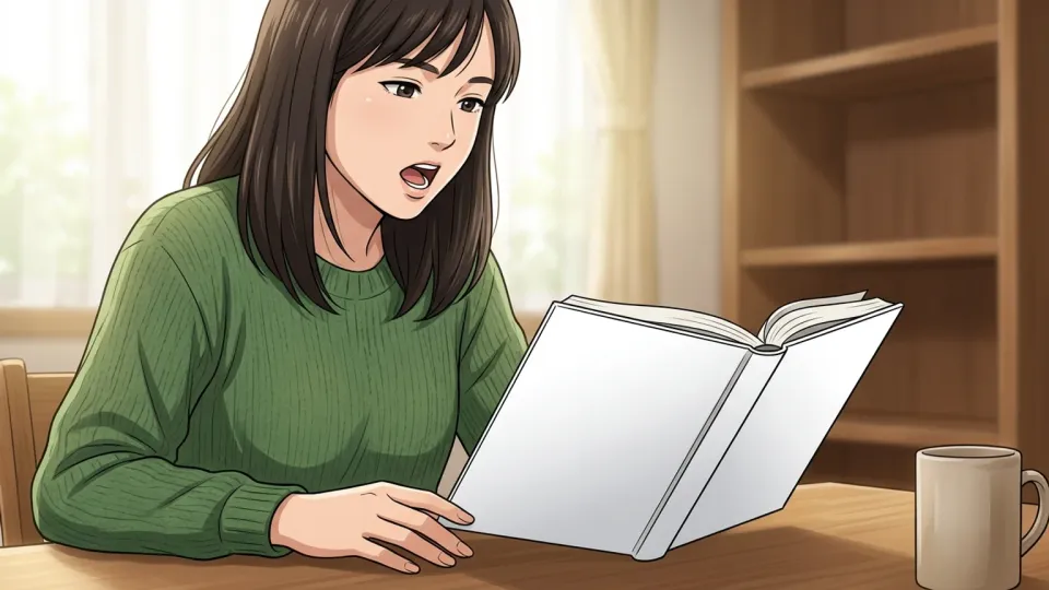 本を開いて詩を読む女性