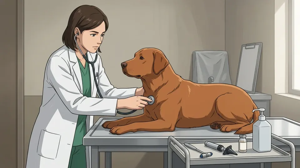 獣医師が犬を診察しているイラスト