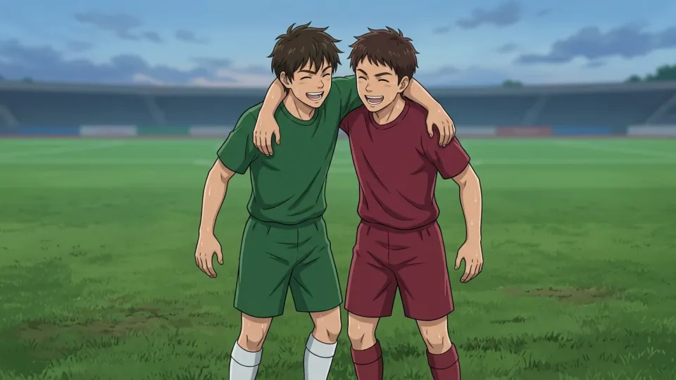 試合に勝って喜ぶ選手たち