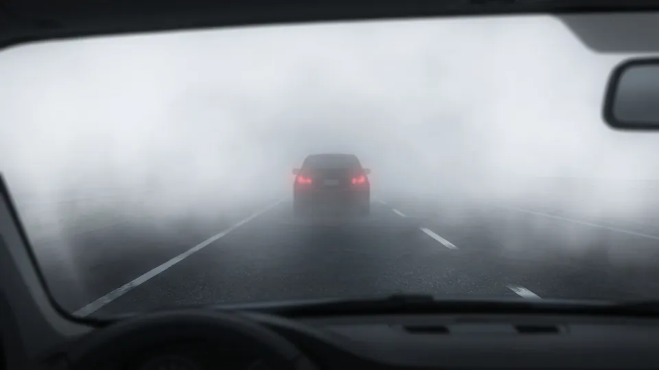 濃い霧で視界が悪くなった高速道路