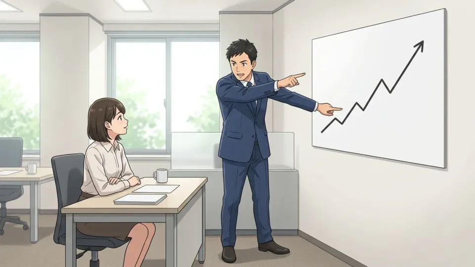 会社の将来の構想を説明するCEO