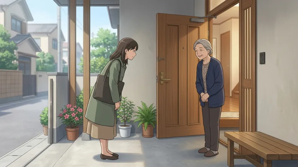 祖母の家を訪ねる女性
