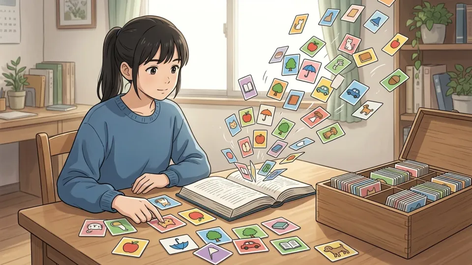 開かれた本から単語が浮かび上がる様子