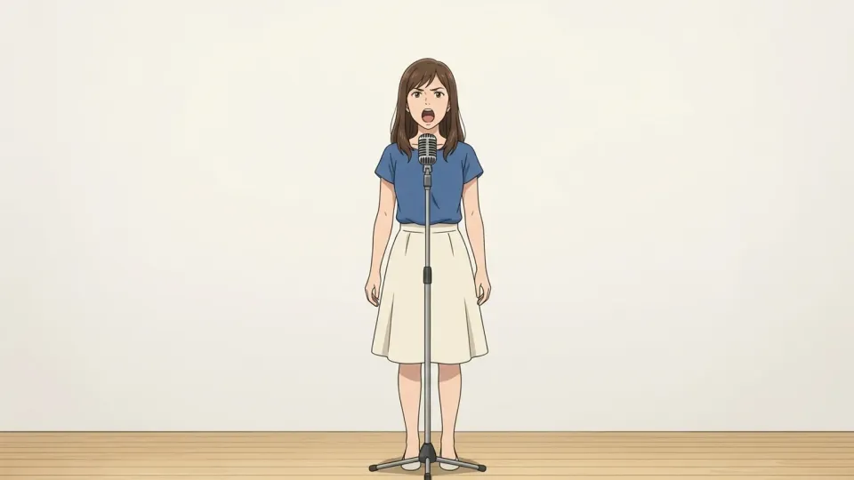 マイクの前で歌う女性