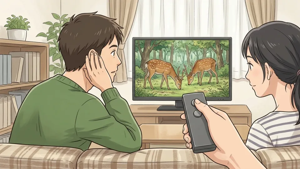 テレビのリモコンで音量を調整する人