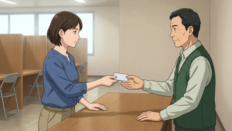 投票所で身分証明書を提示する有権者。