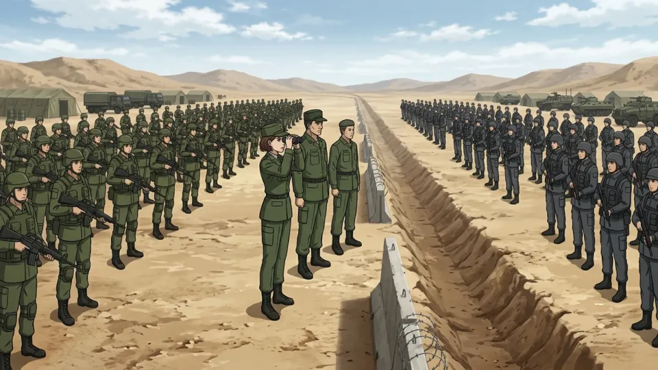 ハイテクな司令室で指揮を執る軍人のイラスト