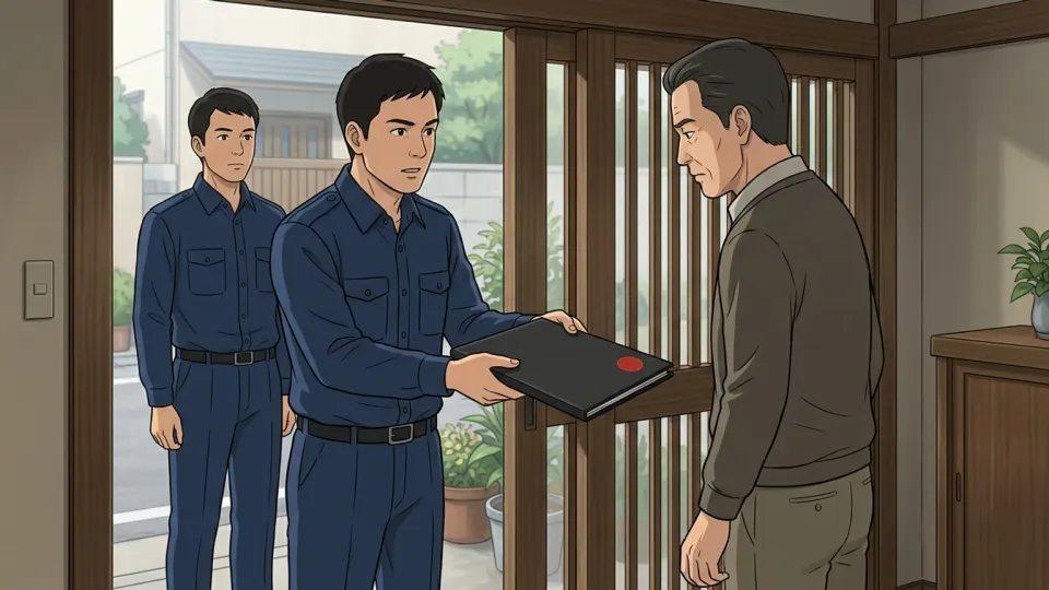机の上にある公式な令状のイラスト