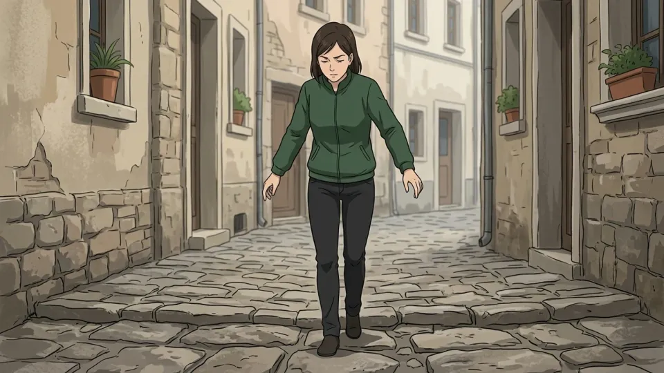 用心深く足元を見る女性