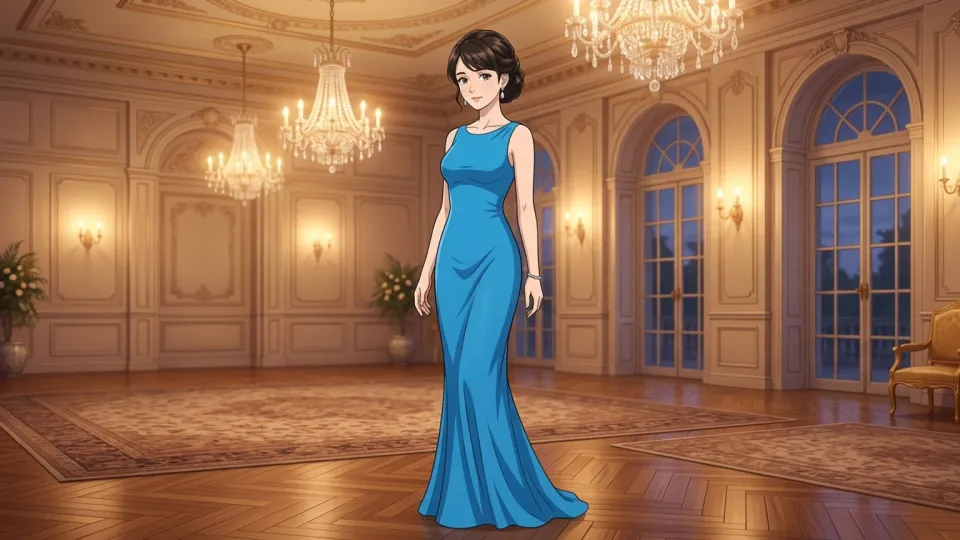 パーティーで青いドレスを着ている女性