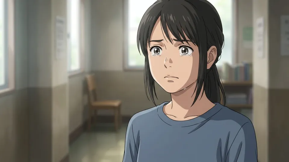 知らせを聞いて目に涙を浮かべる女性