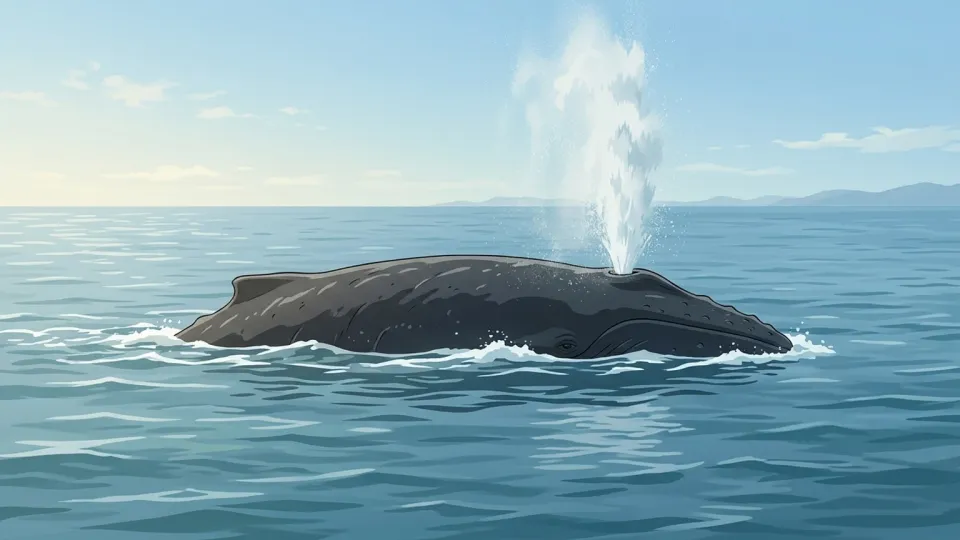 ボートの近くを泳ぐ大きなクジラ