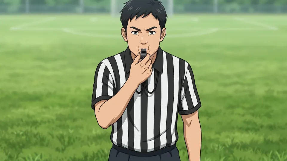 ホイッスルを吹く審判