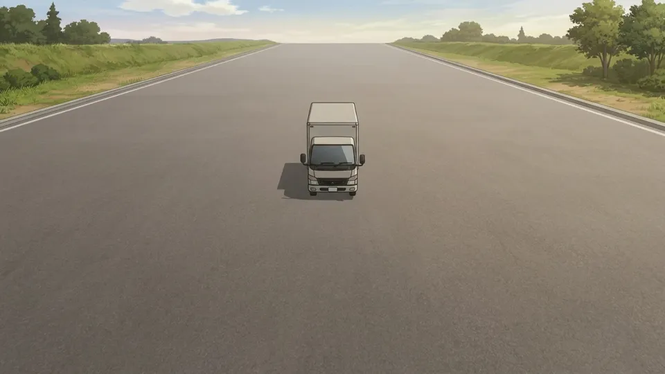 幅の広い道路を走行するトラック