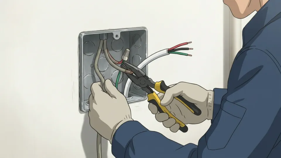 損傷した電線を交換する技術者