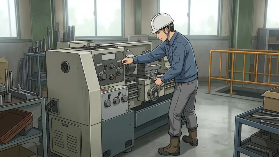工場で機械を動かしている作業員