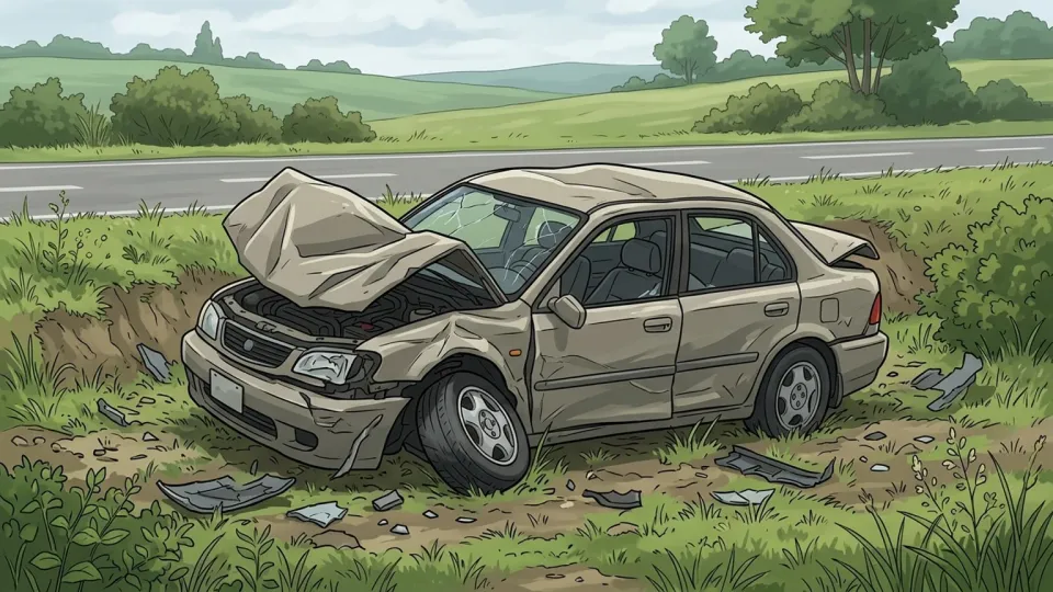 事故で大破した自動車
