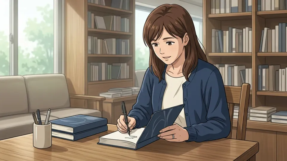 書店で本にサインをする作家。