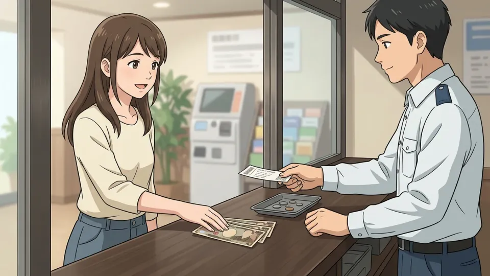 受付で二千円の入場料を支払う来場者